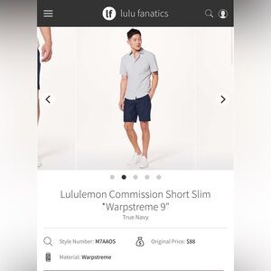 Lululemon Commission Short Slim Warpstreme 9" MENS 30 PERFORMANCE M7AAOS NAVY